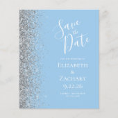 Budget Pastel Blue Silver Glitzer Save the Date (Vorderseite)