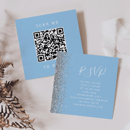 Budget Pastel Blue Silver Wedding QR Code UAWG Begleitkarte