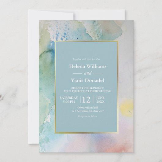 Budget Pastel Blue Watercolor Sommerhochzeit Einladung (Vorderseite)