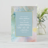 Budget Pastel Blue Watercolor Sommerhochzeit Einladung (Stehend Vorderseite)