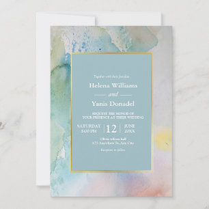 Budget Pastel Blue Watercolor Sommerhochzeit Einladung