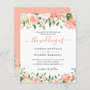 Budget Pastel Coral und Peach Wedding Einladung