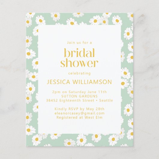 Budget Pastel Sage Green Daisies Brautparty (Vorderseite)