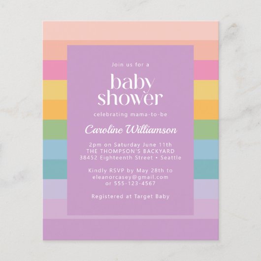 Budget Pastel Stripe Rainbow Lila Babydusche (Vorderseite)