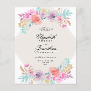 Budget Pastel Watercolor Flowers Wedding Invite Flyer