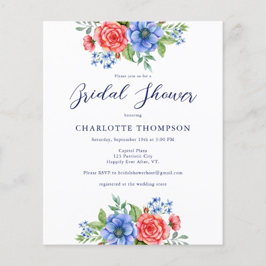 Budget Patriotic Floral Red Blue Brautparty (Vorderseite)