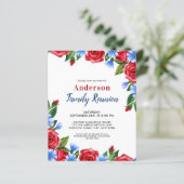 Budget Patriotic Floral Red White Blue Party Invit (Stehend Vorderseite)