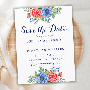 Budget Patriotic Floral Wedding Save the Date Card