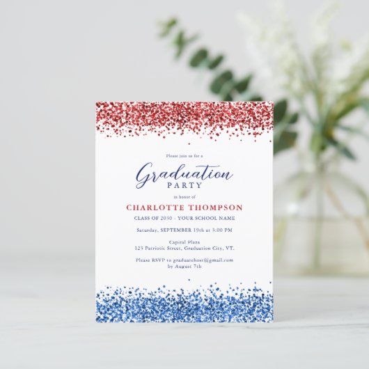 Budget Patriotic Red White Blue Glitzer Abschluss (Stehend Vorderseite)