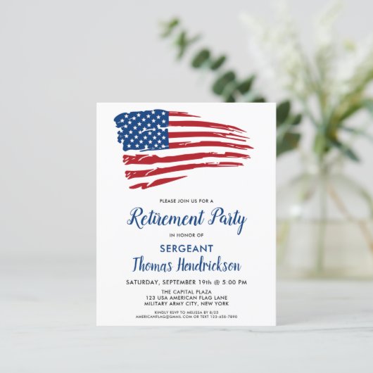 Budget Patriotic Rentirement American Flag Einladu (Stehend Vorderseite)