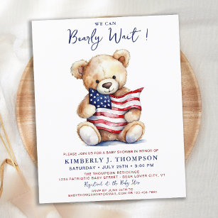 Budget Patriotic Teddy Bear Baby Dusche Einladung