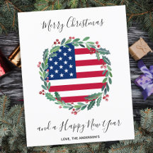 Budget Patriotic USA American Flag Weihnachtskarte