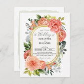 Budget Peach Blush Floral Gold Moderne Hochzeit    Einladung (Vorne/Hinten)