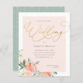 Budget Peach Blush & Gold Script Blues Hochzeit (Vorne/Hinten)