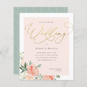 Budget Peach Blush & Gold Script Blues Hochzeit