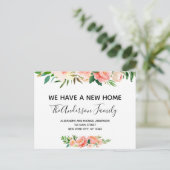 Budget Peach Coral Floral Moving Announction Post Postkarte (Stehend Vorderseite)