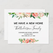 Budget Peach Coral Floral Moving Announction Post Postkarte (Vorne/Hinten)