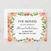 Budget Peach Coral Floral Moving Announction Post Postkarte (Vorne/Hinten)