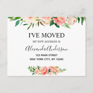 Budget Peach Coral Floral Moving Announction Post Postkarte