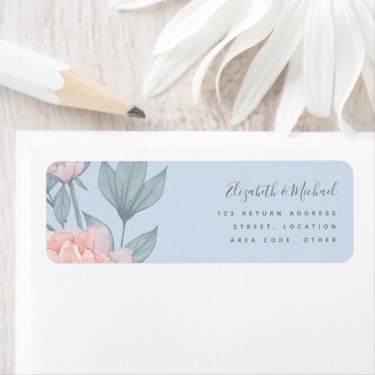 Budget Peach floral Dusty Blue Sage Leaf Hochzeit (Insitu)