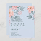 Budget Peach floral Dusty Blue Sage Leaf Hochzeit (Vorne/Hinten)