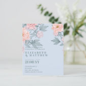 Budget Peach floral Dusty Blue Sage Leaf Hochzeit (Stehend Vorderseite)