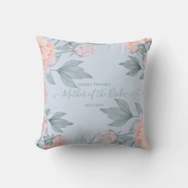 Budget Peach floral Dusty Blue Sage Leaf Hochzeit Kissen