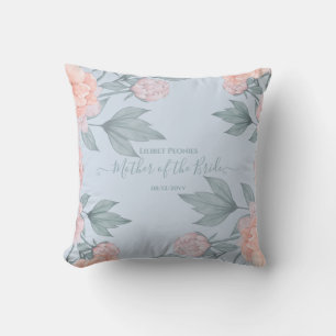 Budget Peach floral Dusty Blue Sage Leaf Hochzeit Kissen