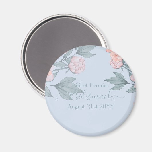 Budget Peach floral Dusty Blue Sage Leaf Hochzeit Magnet (Vorderseite/Rückseite)