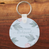 Budget Peach floral Dusty Blue Sage Leaf Hochzeit Schlüsselanhänger (Vorderseite)
