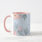 Budget Peach floral Dusty Blue Sage Leaf Hochzeit Tasse (Links)