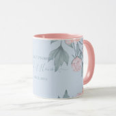 Budget Peach floral Dusty Blue Sage Leaf Hochzeit Tasse (VorderseiteRechts)