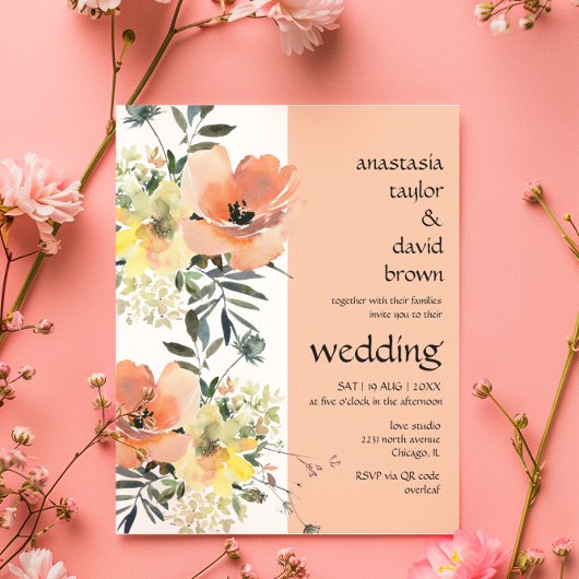 Budget Peach Floral QR Code Hochzeitsempfehlung