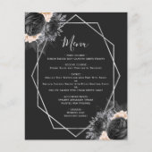 Budget Peach Floral Silver Geo Black Wedding Menü (Vorderseite)