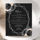 Budget Peach Floral Silver Geo Black Wedding Menü