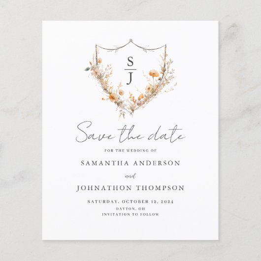 Budget Peach floral Wedding Save the Date Flyer (Vorne)