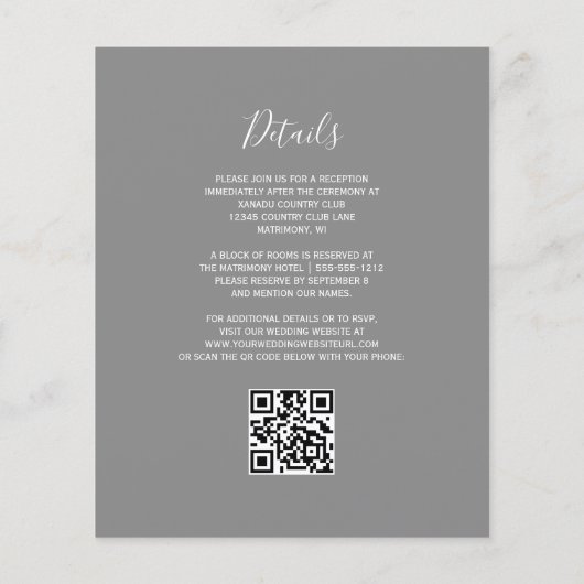 Budget Peach Glitzer Graue QR Code Hochzeit Einlad (Rückseite)