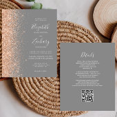 Budget Peach Glitzer Graue QR Code Hochzeit Einlad