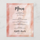 Budget Peach Gold Marmor Wedding Menü (Vorne)