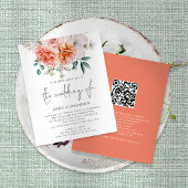 Budget Peach Peonies Floral QR Code Hochzeit einla