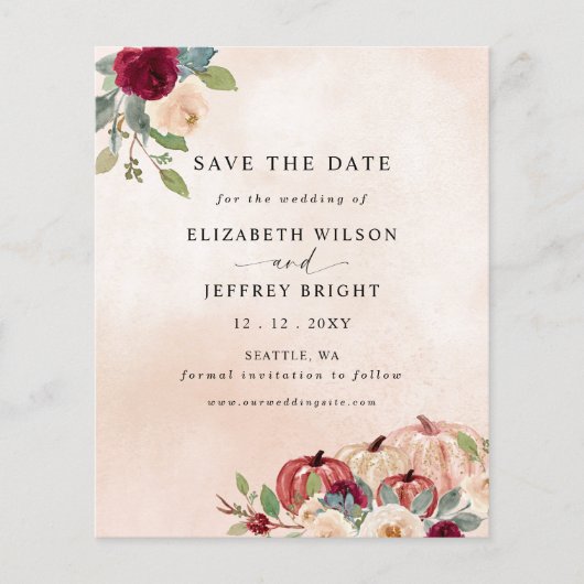 Budget Peach Pumpkins Land fällt Save the Date (Vorderseite)