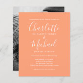 Budget Peach Script Photo Wedding Invitation (Vorne/Hinten)