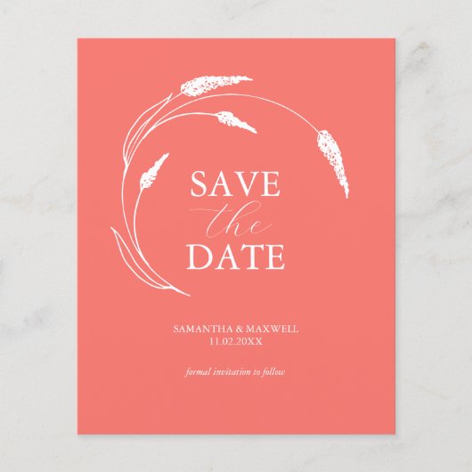Budget Peach Wedding Save The Date Flyer (Vorne)