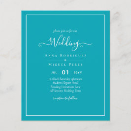 BUDGET Peacock Blue Aquamarin Monochrome Hochzeit Flyer
