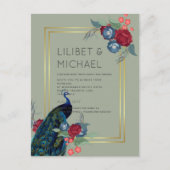 BUDGET Peacock Blue Burgundy Winter Hochzeit im He Postkarte (Vorderseite)