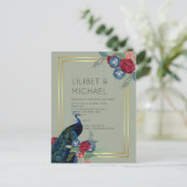 BUDGET Peacock Blue Burgundy Winter Hochzeit im He Postkarte (Stehend Vorderseite)