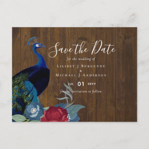 BUDGET Peacock Blue Burgundy Winter Hochzeit im He Postkarte