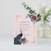 BUDGET Peacock Blue Burgundy Winter Hochzeit im He Postkarte (Stehend Vorderseite)