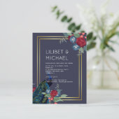 BUDGET Peacock Blue Burgundy Winter Hochzeit im He Postkarte (Stehend Vorderseite)