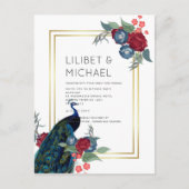 BUDGET Peacock Blue Burgundy Winter Hochzeit im He Postkarte (Vorderseite)